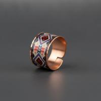 Kalın Bakır Yüzük - Siyah Geometrik Desen Model 006