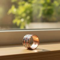 Kalın Bakır Yüzük - Siyah Geometrik Desen Model 006