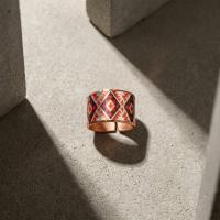 Kalın Bakır Yüzük - Kırmızı Siyah Geometrik Desen Model 007