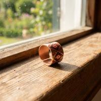 Kalın Bakır Yüzük - Kırmızı Siyah Geometrik Desen Model 007