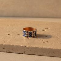 Kalın Bakır Yüzük - Mavi Geometrik Desen Model 008
