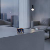 Kalın Bakır Yüzük - Mavi Geometrik Desen Model 008
