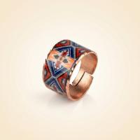 Kalın Bakır Yüzük - Mavi Kırmızı Geometrik Desen Model 009
