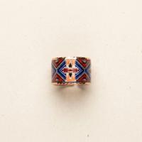 Kalın Bakır Yüzük - Mavi Kırmızı Geometrik Desen Model 009