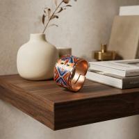 Kalın Bakır Yüzük - Mavi Kırmızı Geometrik Desen Model 009