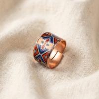 Kalın Bakır Yüzük - Mavi Kırmızı Geometrik Desen Model 009