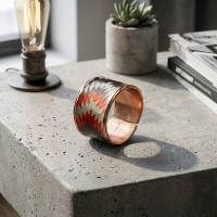 Kalın Bakır Yüzük - Kırmızı Zikzak Geometrik Desen Model 010