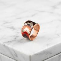 Kalın Bakır Yüzük - Kırmızı Zikzak Geometrik Desen Model 010