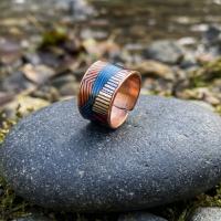 Kalın Bakır Yüzük - Mavi Kırmızı Geometrik Desen Model 011