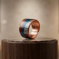 Kalın Bakır Yüzük - Mavi Kırmızı Geometrik Desen Model 011