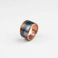 Kalın Bakır Yüzük - Mavi Kırmızı Geometrik Desen Model 011