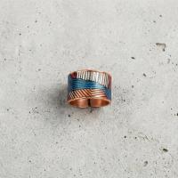 Kalın Bakır Yüzük - Mavi Kırmızı Geometrik Desen Model 011