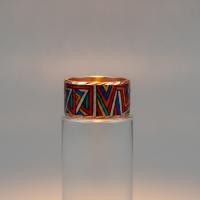 Kalın Bakır Yüzük - Mavi Kırmızı Zikzak Geometrik Model 012