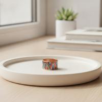 Kalın Bakır Yüzük - Mavi Kırmızı Zikzak Geometrik Model 012