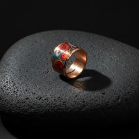 Kalın Bakır Yüzük - Kırmızı Mavi Dalga Desen Model 013