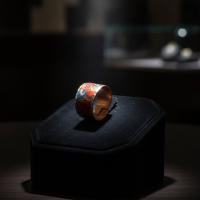 Kalın Bakır Yüzük - Kırmızı Mavi Dalga Desen Model 013
