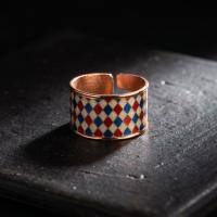 Kalın Bakır Yüzük - Kırmızı Mavi Dama Desen Model 014