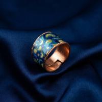 Kalın Bakır Yüzük - Mavi Sarı Dalgalı Desen Model 017