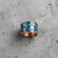 Kalın Bakır Yüzük - Mavi Sarı Dalgalı Desen Model 017