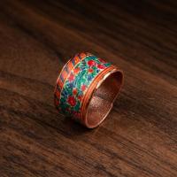 Kalın Bakır Yüzük - Turkuaz Kırmızı Çiçek Desen Model 019
