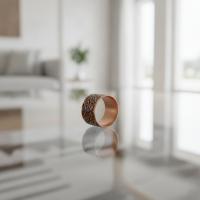Kalın Bakır Yüzük - Krem Kahverengi Geometrik Desen Model 021
