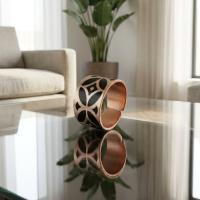 Kalın Bakır Yüzük - Siyah Geometrik Desen Model 022