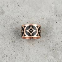 Kalın Bakır Yüzük - Siyah Geometrik Desen Model 022