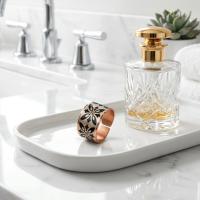 Kalın Bakır Yüzük - Siyah Çiçek Desen Model 024