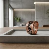 Kalın Bakır Yüzük - Doğa Gümüş Siyah Yaprak Desen Model 025
