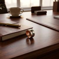 Kalın Bakır Yüzük - Doğa Gümüş Siyah Yaprak Desen Model 025