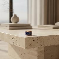 Kalın Bakır Yüzük - Etnik Mavi Geometrik Desen Model 028