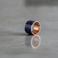 Kalın Bakır Yüzük - Etnik Mavi Geometrik Desen Model 028