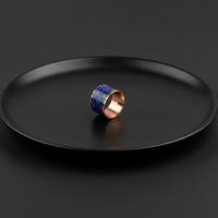 Kalın Bakır Yüzük - Etnik Mavi Geometrik Desen Model 028