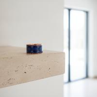 Kalın Bakır Yüzük - Etnik Mavi Geometrik Desen Model 028