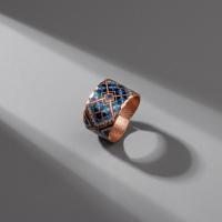 Kalın Bakır Yüzük - Mavi Geometrik Desen Model 030