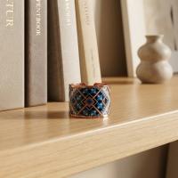 Kalın Bakır Yüzük - Mavi Geometrik Desen Model 030