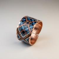 Kalın Bakır Yüzük - Mavi Geometrik Desen Model 030