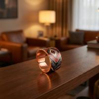 Kalın Bakır Yüzük - Kırmızı Siyah Beyaz Geometrik Model 032