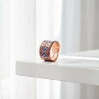Kalın Bakır Yüzük - Etnik Mavi Kırmızı Turuncu Model 035