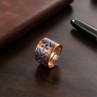 Kalın Bakır Yüzük - Etnik Mavi Kırmızı X Motifli Model 036