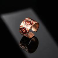 Kalın Bakır Yüzük - Kırmızı Beyaz Geometrik Desen Model 038