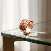 Kalın Bakır Yüzük - Kırmızı Beyaz Geometrik Desen Model 038