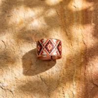 Kalın Bakır Yüzük - Kırmızı Beyaz Geometrik Desen Model 038
