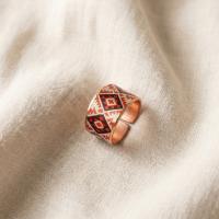 Kalın Bakır Yüzük - Kırmızı Beyaz Geometrik Desen Model 038