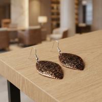 Bakır Küpe - Kahverengi Desen Gravür Model 003