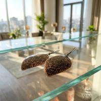 Bakır Küpe - Kahverengi Desen Gravür Model 003