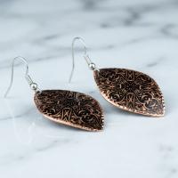 Bakır Küpe - Kahverengi Desen Gravür Model 003