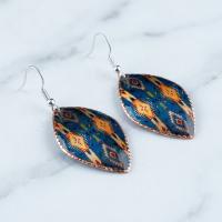 Bakır Küpe - Mavi Turuncu Geometrik Desen Model 005