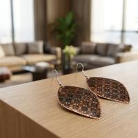 Bakır Küpe - Kahverengi Mor Desen Nokta Model 006