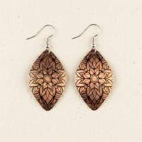 Bakır Küpe - Kahverengi Çiçek Mandala Desen Model 009